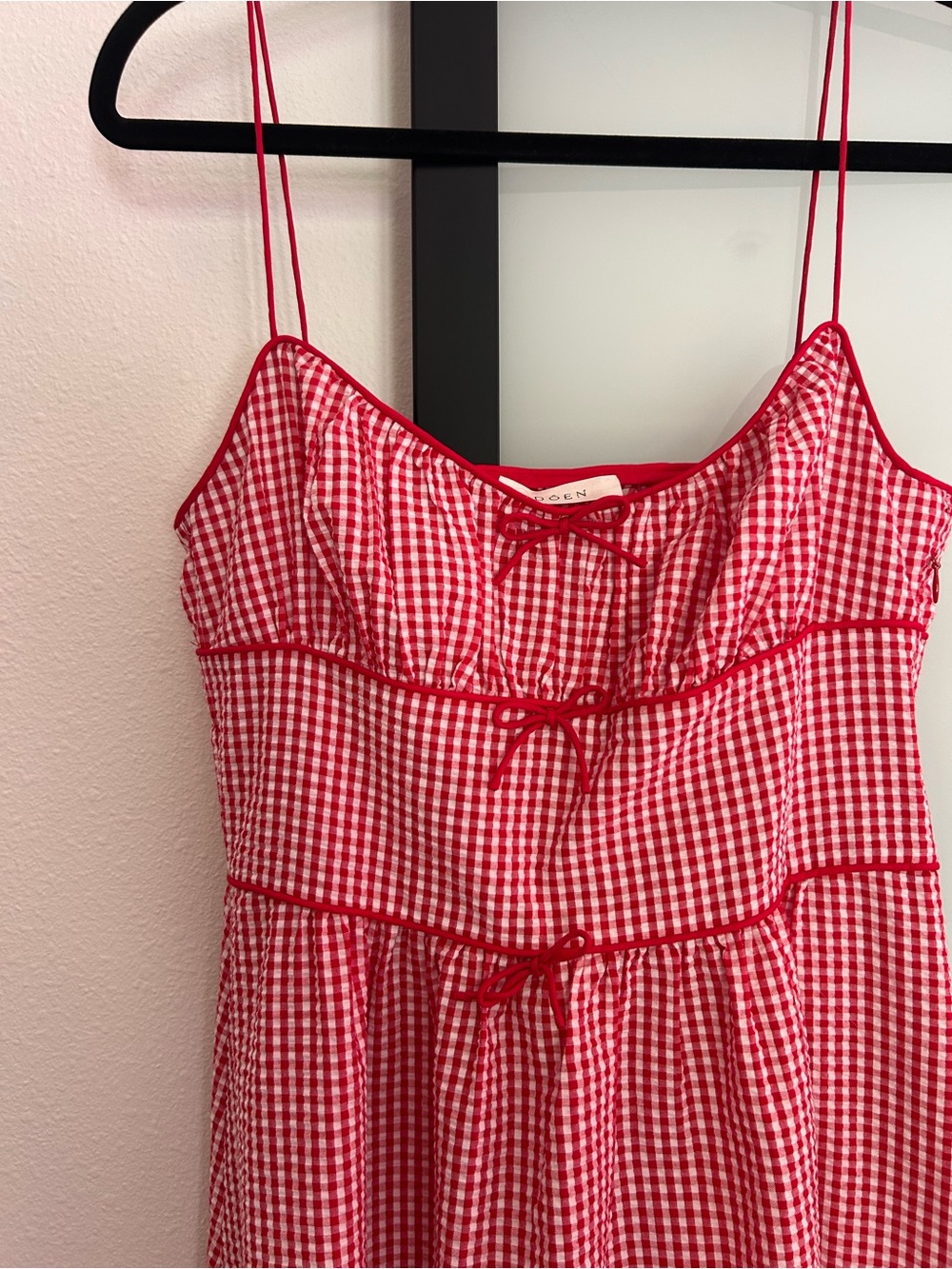 Doen Red and White Belline Gingham Midi Dress - Picture 2 of 6